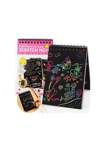 Sihirli Gökkuşağı Kazıma Defteri A6 10x15 Cm 3 Paket 10 Sayfa Scratch Note Spralli Siyah Sihirl
