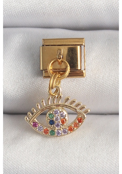 316l Çelik Gold Renk Sallantı Renkli Zirkon Taşlı Göz Model Charm Gümüş 38553604