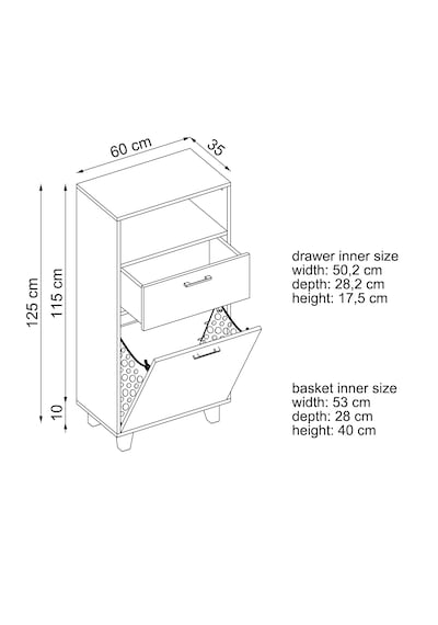 Çamaşır Sepetli Banyo Dolabı, Çok Amaçlı Çekmeceli Dolap 60 Cm Kumtaşı