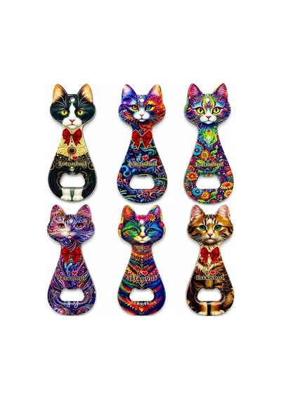 Kedi Tasarımı İstanbul Temalı Buzdolapı Süsü Magnet Alk5408 Sarı
