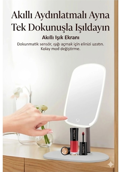 Dokunmatik Led Işıklı Makyaj Aynası Dikdörtgen 3 Renk Işık Led Masa Aynası Belirtilmemis