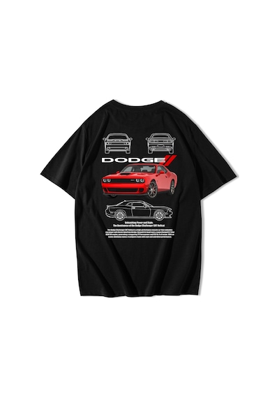 Brz Collection Unisex Oversize Dodge Challenger Srt Hellcat T-shirt-siyah Siyah