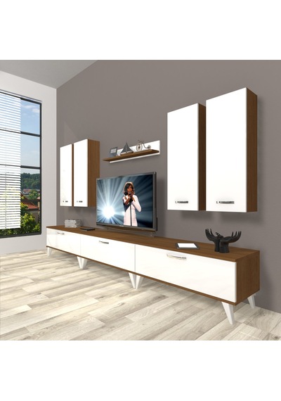 Decoraktiv Eko 8d Slm Retro Tv Ünitesi Tv Sehpası Ceviz - Beyaz