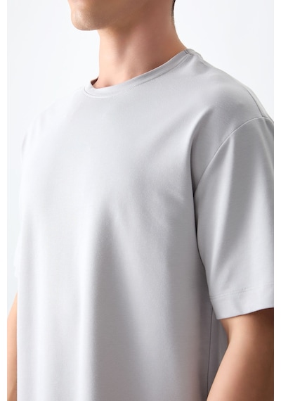 Air Jones Tommy Life Taş Pamuklu Kalın Yumuşak Dokulu Oversize Fit Basic Erkek T-shirt - 88377 Taş