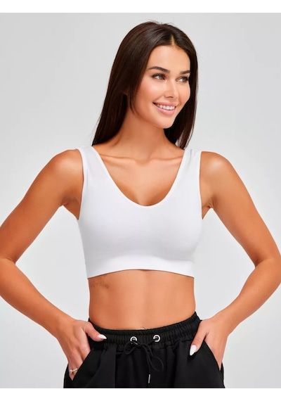 Mistirik Rosella Model Kalın Askılı Extra Sıkılaştırıcı Pedsiz Spor Sütyeni Beyaz Renk101 Beyaz
