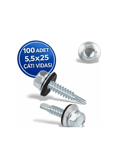 Trapez Çatı Vidası 5.5x25 Mm 100 Adet Matkap Uçlu Sac Akıllı Vida Çatı Panel Metal Ağaç 1
