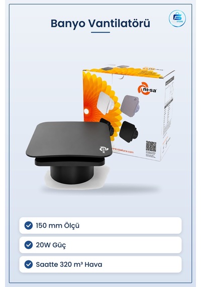 Vantilatör Banyo Tuvalet Havalandırma Aspiratörü 150 Mm 20w M³/h