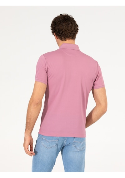 Gül Kurusu Polo Yaka Slim Fit Basic Merserize T-shirt Pembe