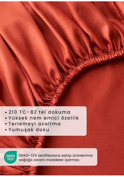Bella Maison %100 Pamuk Saten Supreme Çift Kişilik Lastikli Çarşaf Kiremit 160x200x35 Cm Kiremit