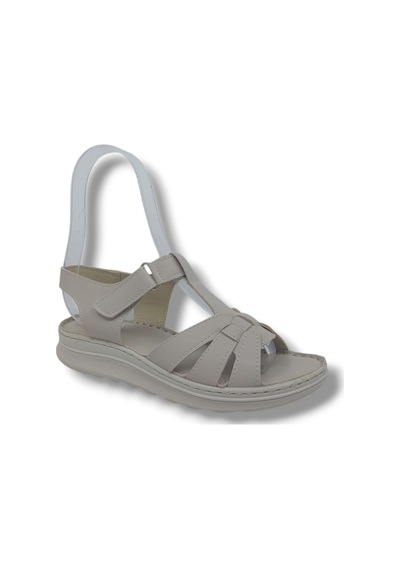 Zerhan 1150 Kadın Krem Cırtlı Yumuşak Taban Comfort Sandalet Ayakkabı Krem