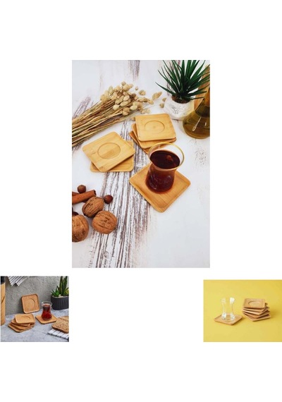 Paras Ticaret 6 Adet Bambu Ahşap Kare Çay Tabağı 6'lı Kare Bardak Altlığı Ebat: 9,7 Cm X 9,7 Cm X 0,8 Cm Ahşap