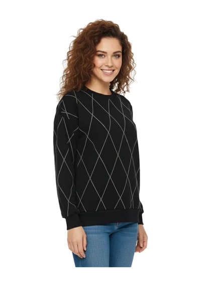 Baglan Kadın Sıfıryaka Sweatshirt Taşlı Bgl-st05060 Siyah