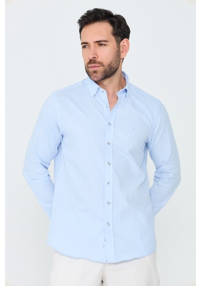 White Stone Mavi %100 Pamuk Regular Fit Erkek Uzun Kollu Gömlek MAVİ