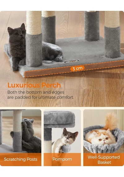 Pct52w 110 Cm Kedi Ağacı, Açık Gri Açık Gri, Clawfy Koleksiyonu Pct52w