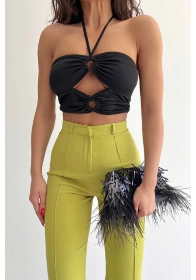 Ckm Moda Halka Tokalı Cut Out Top Bluz Siyah