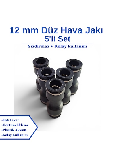 Pnömatik Düz Ekleme Jakı Hortum Birleştirici Rekor 4 - 6 - 8 - 10 - 12 Mm Seçenekli - 5'li Set