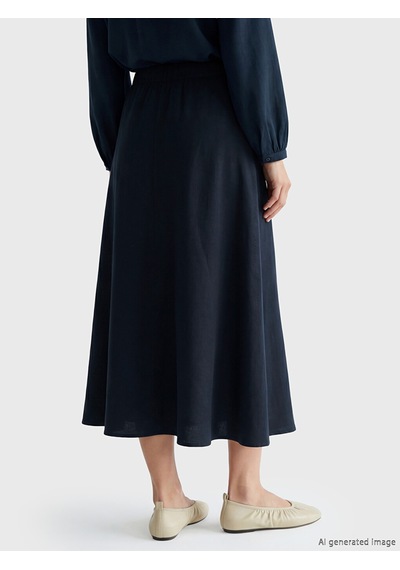 Lcw Modest Lacivert Beli Lastikli Keten Karışımlı Kloş Etek