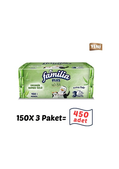 Familia 450 Adet 3 Paket Plus Natural Çek Al Mendil 150li 3 Paket X 150 Yaprak