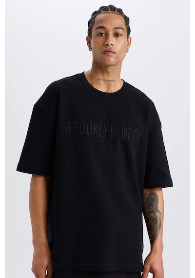 DeFactoFit NBA Brooklyn Nets Oversize Geniş Kalıp Bisiklet Yaka Kısa Kollu Waffle Tişört D8504AX25SPBK81