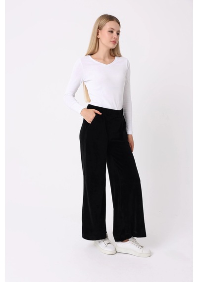 Defys Kadın Bol Paça Cepli Kadife Oversize Fit Pantolon Siyah - 595424688 Siyah