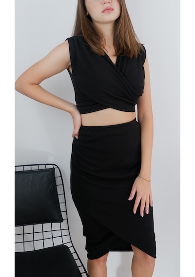 Mois Atelier Siyah Etek Crop İkili Takım, Tasarım, Hediye, Büyük Beden Siyah