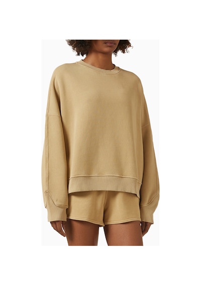 Represent Initial V Notch Sweater, Pamuklu Fleece, Minimalist Ve Lüks Günlük Sweater Açık Kahverengi