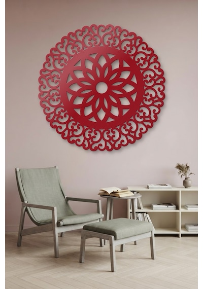 Lotus Mandala Metal Duvar Tablosu - Duvar Sanatı - Duvar Dekoru - Kırmızı