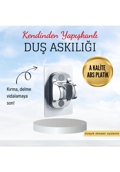 Krom Kendinden Yapışkanlı 15 Kg Taşıyabilen Nano Duş Başlığı Askısı Mafsal Kolay Temiz Kurulum Metal Diğer