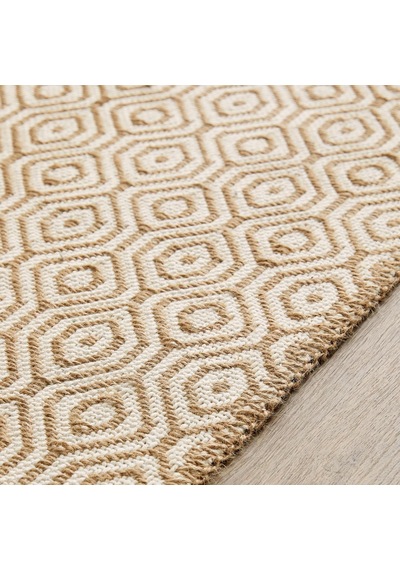 Ocean Home Textile Ekru Renk Karo Desenli Jüt Halı Kilim 160 X 230 Cm