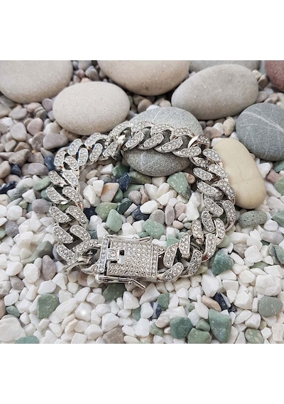 Chavin 12 Mm. Kalın Taşlı Alloy Erkek Bileklik  Ed93By Gümüş