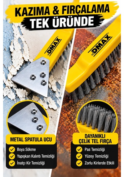 Dmax Metal Kazıma Spatulası Tel Fırçalı Boya Sökücü Pas Temizleme Fırçası Yapışkan Kalıntısı Ve İnat