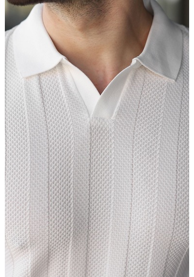 Madmext Beyaz Slim Fit Polo Yaka Triko Erkek Tişört E7491