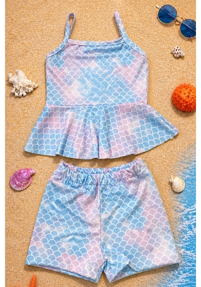 Esila Kids Kız Çocuk Puantiyeli Etekli Mayo Takımı Pembe-mavi