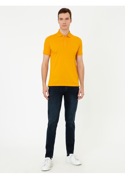 Koyu Sarı Polo Yaka Slim Fit Basic Merserize T-shirt Sari