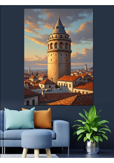 Ahşap Tablo Galata Kulesi Ve İstanbul Şehri