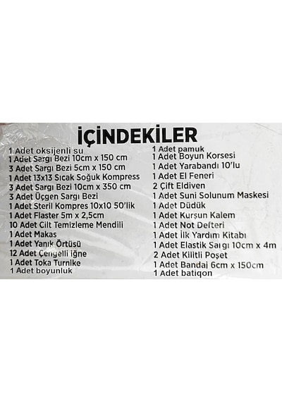 Ecza Dolabı Yedek Içeriği Araç İlk Yardım İçerik Malzemeleri Boyu