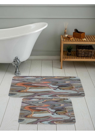 Rovigo Home Baskılı Kaymaz Taban 2 Li Banyo Paspas Takım Rvg5086-100X60-60X50 Çok Renkli