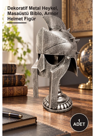 1 Adet Metal Şövalye Miğferi Biblosu Dekoratif Metal Heykel, Masaüstü Biblo, Armor Helmet Figür