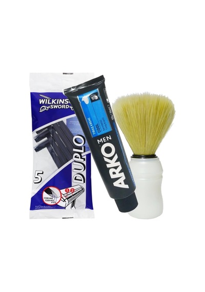 Duplo Çift Bıçaklı Tıraş Bıçağı 5'li Poşet, Tıraş Kremi 100 Gr, Tıraş Fırçası Seti Cool