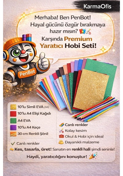 Yaratıcı Hobi Seti A4 Simli Eva, Eva, Keçe, Elişi Kağıdı, Şönil Okul & Etkinlik Seti