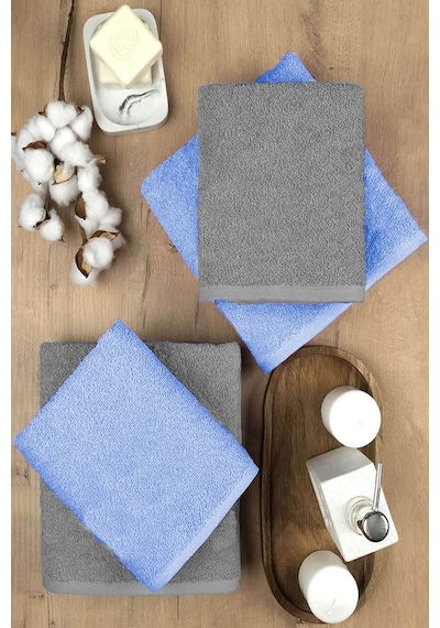 4 Lü Banyo Havlusu Takımı Soft Büyük Havlulu Pamuklu Havlu Seti 90x150 Cm Gri 001