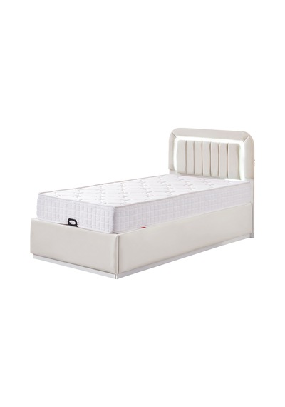 Demonte Baza Seti, Valens Ledli Tek Kişilik Baza Başlık Maxi Yatak Seti, Krem - 100x200 Cm 100 x 200