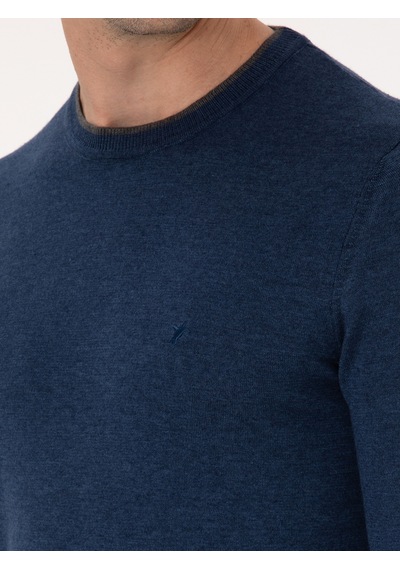 Cacharel İndigo Slim Fit Pamuk Karışımlı Bisiklet Yaka Triko Kazak Mavi