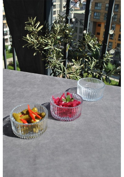 4 Adet Cam Kase Çizgili Kahvaltılık Meze Kasesi Çerezlik Şekerlik 10 Cm Şeffaf