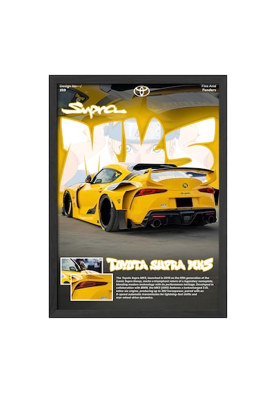 Toyota Supra Mk5 Siyah Ahşap Çerçeveli Poster, Dekoratif Araba Duvar Tablosu