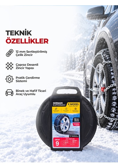 12mm No: 9 Profesyonel Oto Kar Zinciri, Binek Ve Hafif Ticari Araçlar İçin