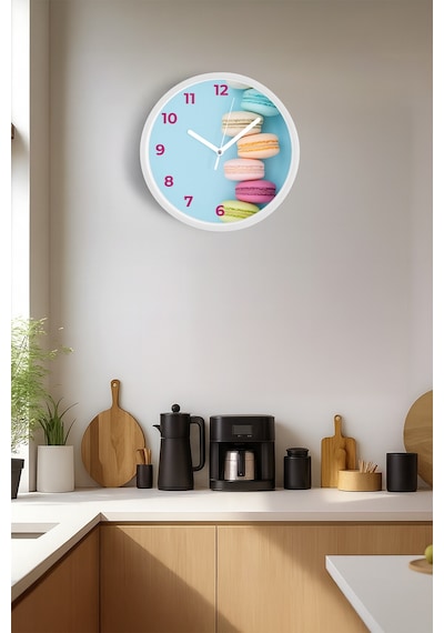 Pastel Renkli Macaron Modern Duvar Saati - 42cm - Önü Camlı Beyaz Kasa - Sessiz Mekanizma Beyaz