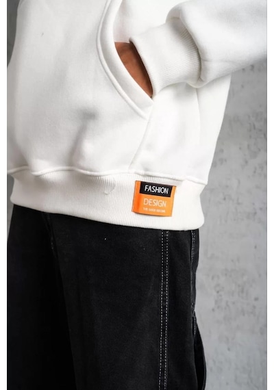 Erkek Armalı Baskılı Kapüşonlu Sweatshirt - Beyaz 001