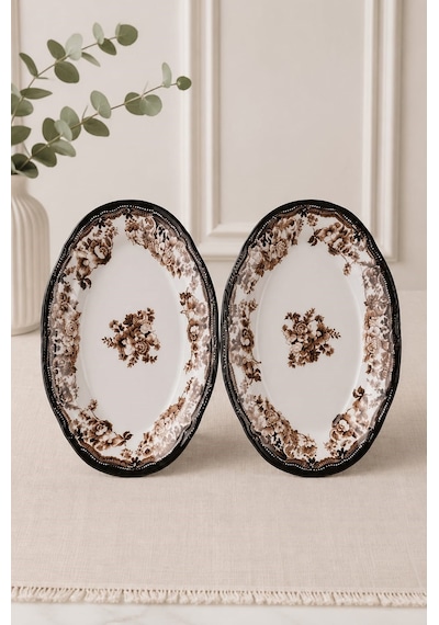 Porser Porselen Velour Brown Fulya Kayık Tabak Seti 22cm 2 Parça Çok Renkli