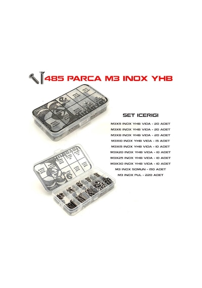 495 Parça M3 İnox YHB Vida Somun ve Pul Seti